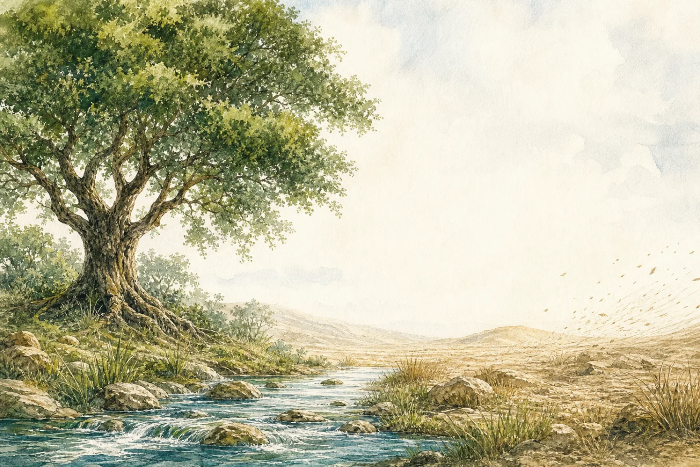 Representación artística de Salmo 1: significado del árbol junto al agua y los dos caminos